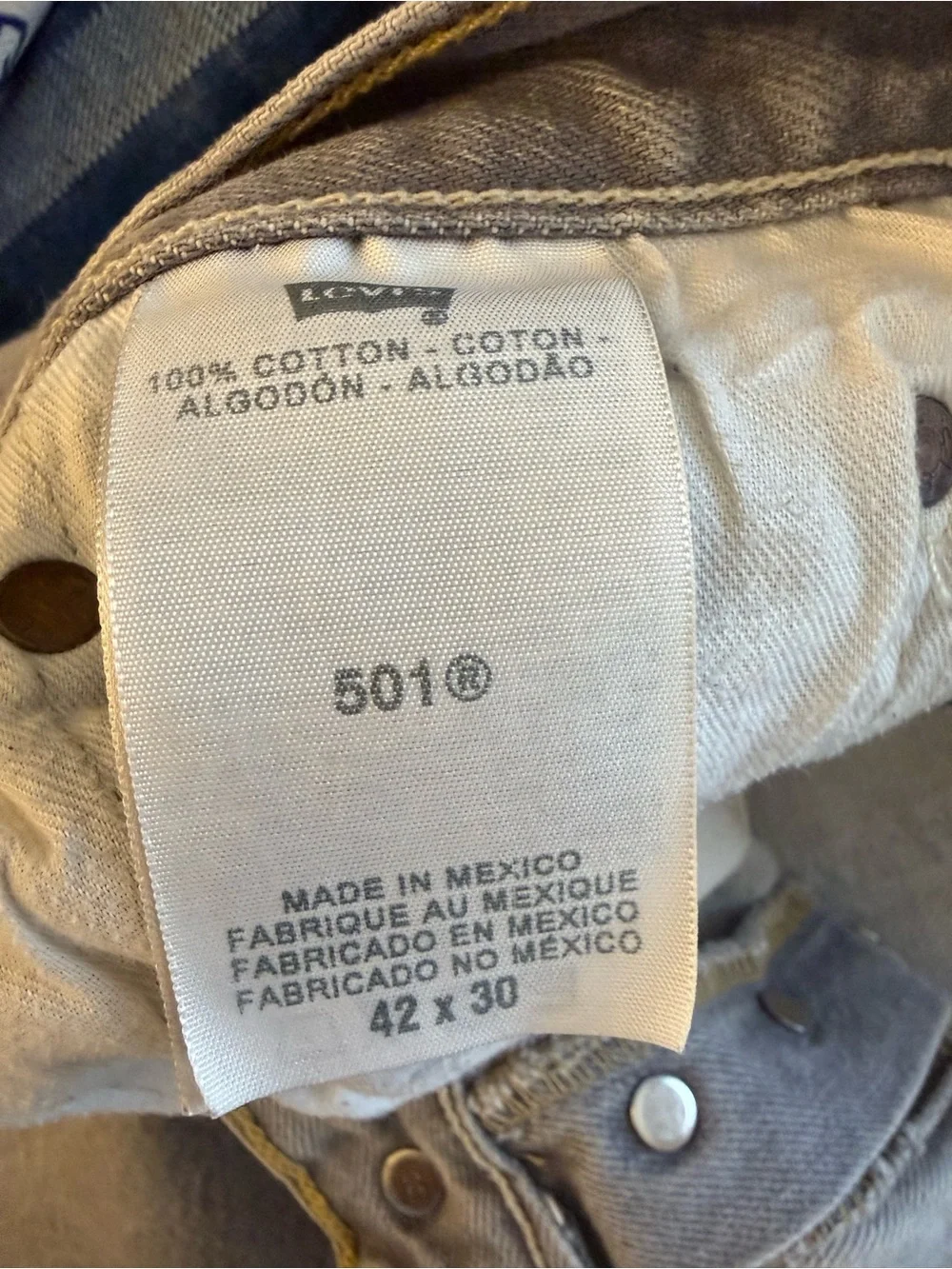 Levi's 501 Original Fit Button fly -Men's Light Gray 42 x 30